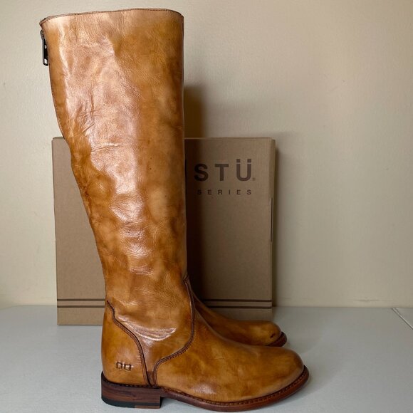 BED STU Tess Rustic Tan Distressed Tall Leather Riding Boots BedStu Size 7.5 - Picture 2 of 16